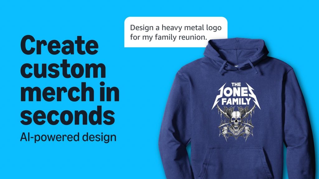 Sweat capuche personnalisé créé par intelligence artificielle via Amazon et Alexa for Shopping grâce à l'impression à la demande